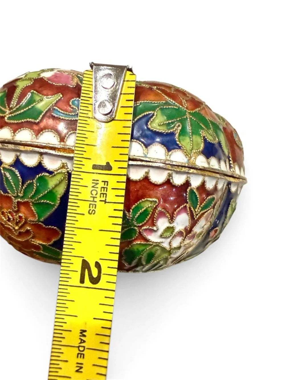 Vintage Cloisonné Enamel Trinket Box Floral Blue Jewelry Box Asian Decor